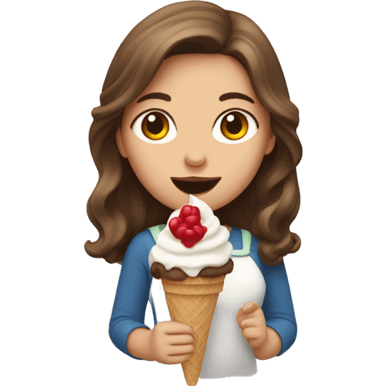 Girl with brown hair eating an ice cream emoji