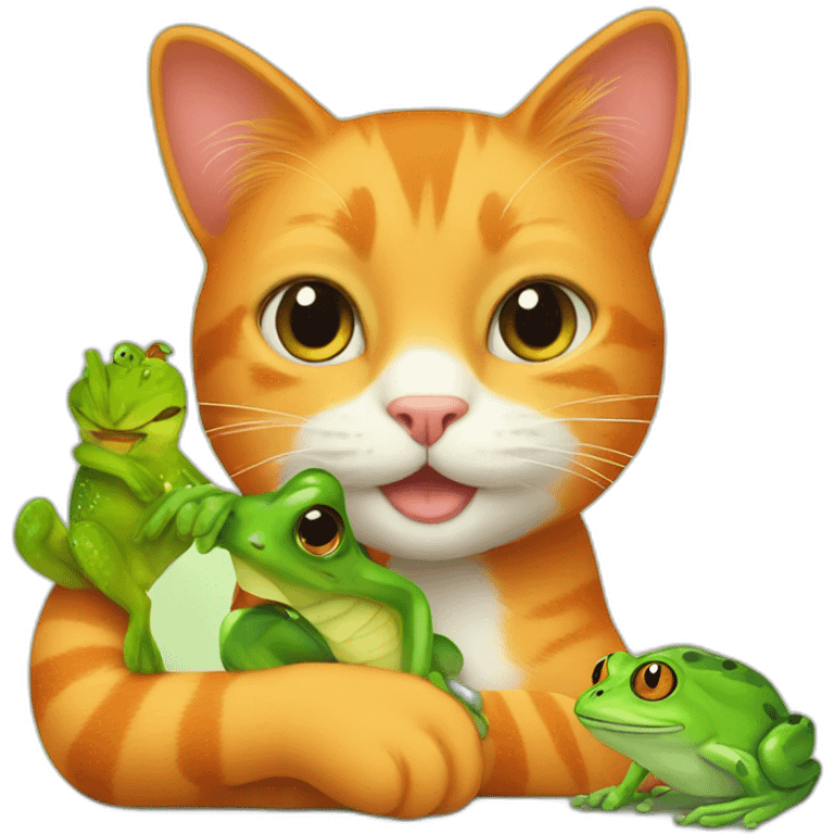 orange cat with a green frog friend emoji