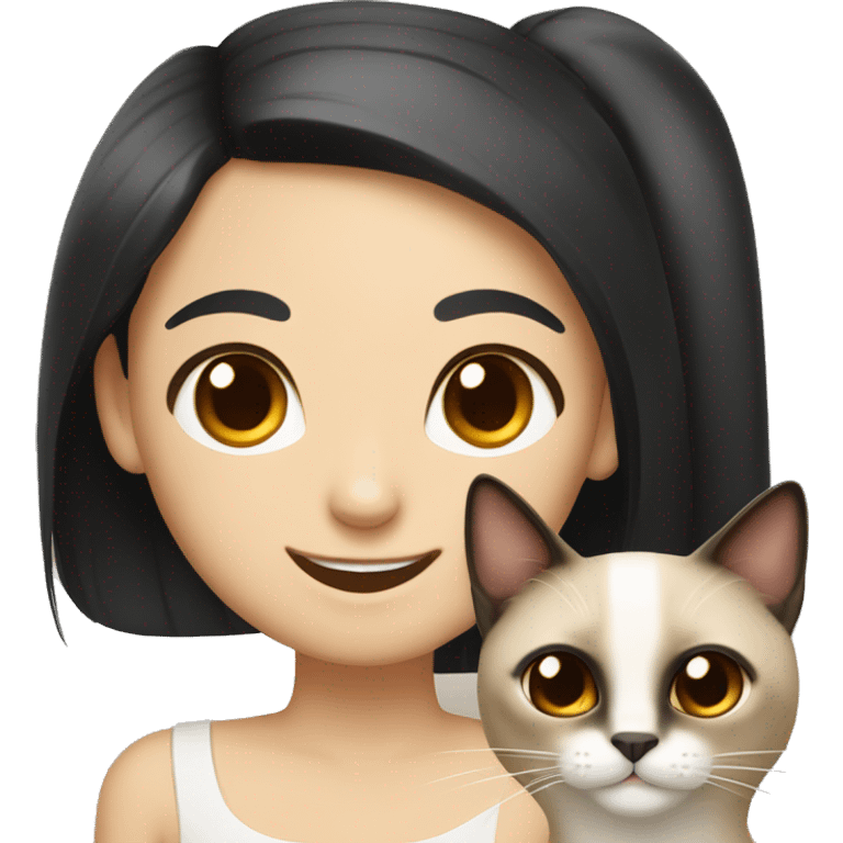 Siamese cat with a girl with black long hair and brown eyes smiling emoji