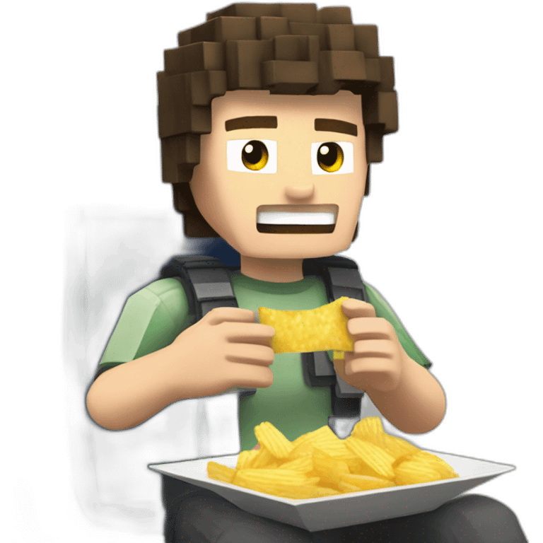 Steve from Minecraft in a F16 eating chips emoji