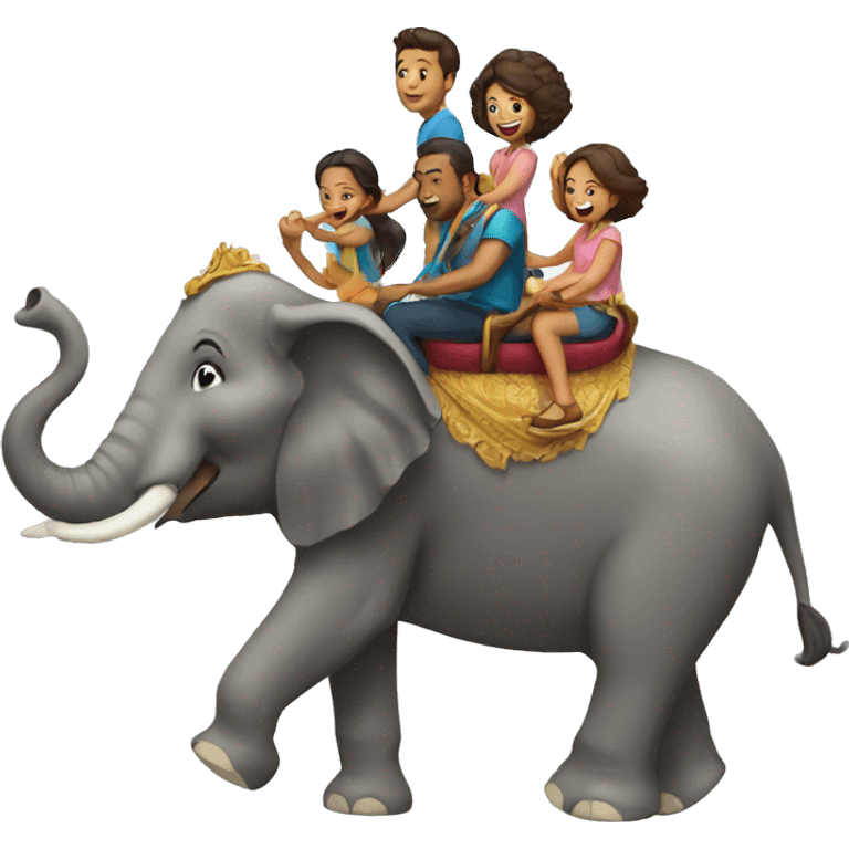 family riding elephant emoji