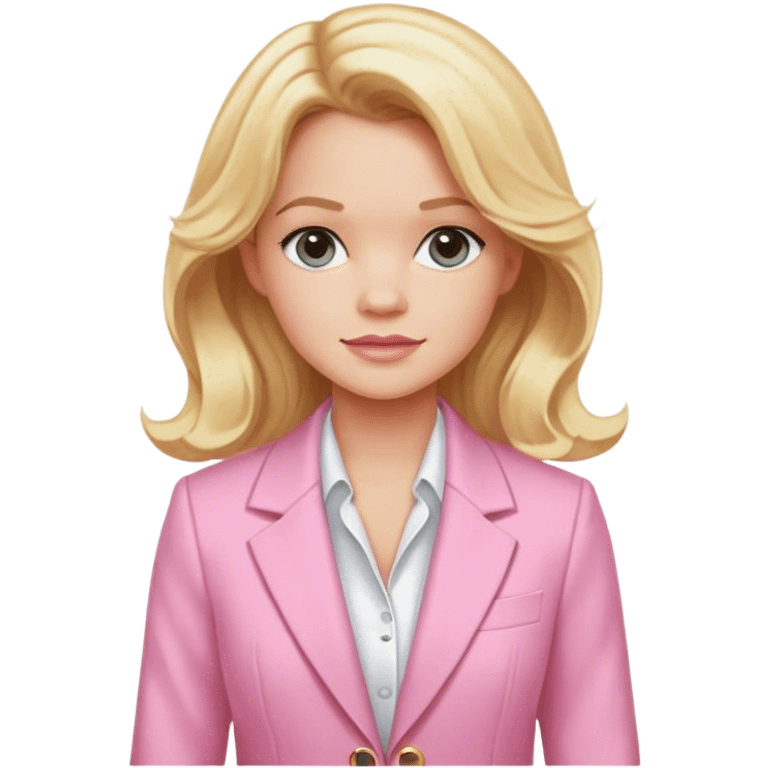 Elle woods with wavy blonde hair , a baby pink blazer with a white undershirt  emoji