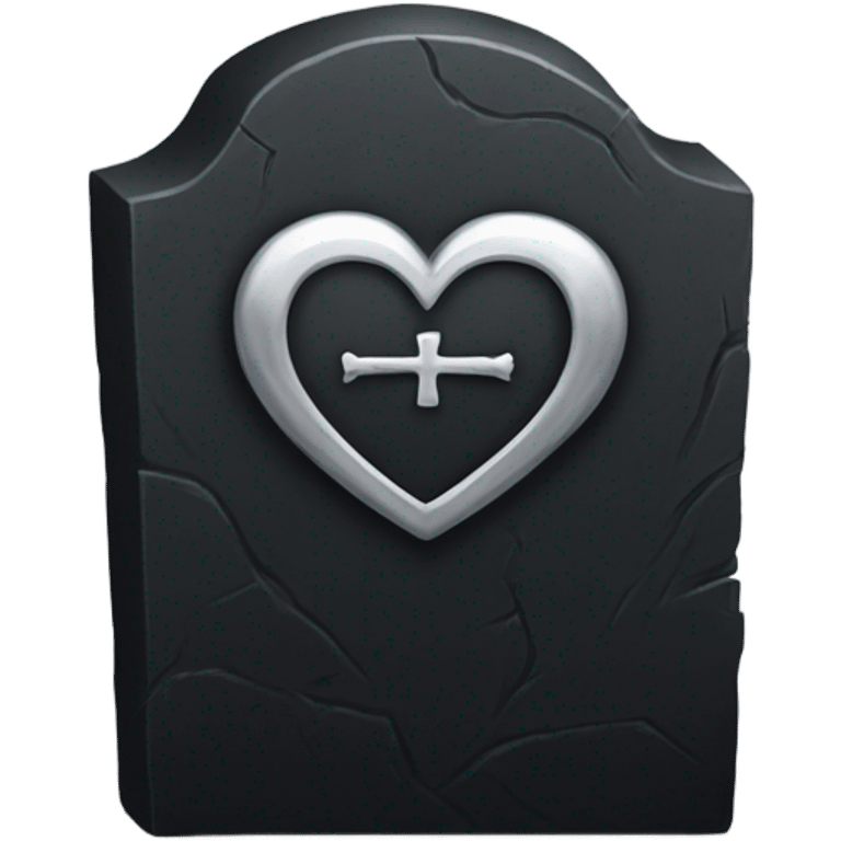 a black tombstone with the inscriptions in silver RIP and a silver heart emoji