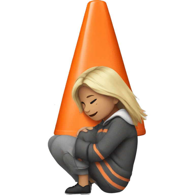 Girl Cuddling a traffic cone emoji