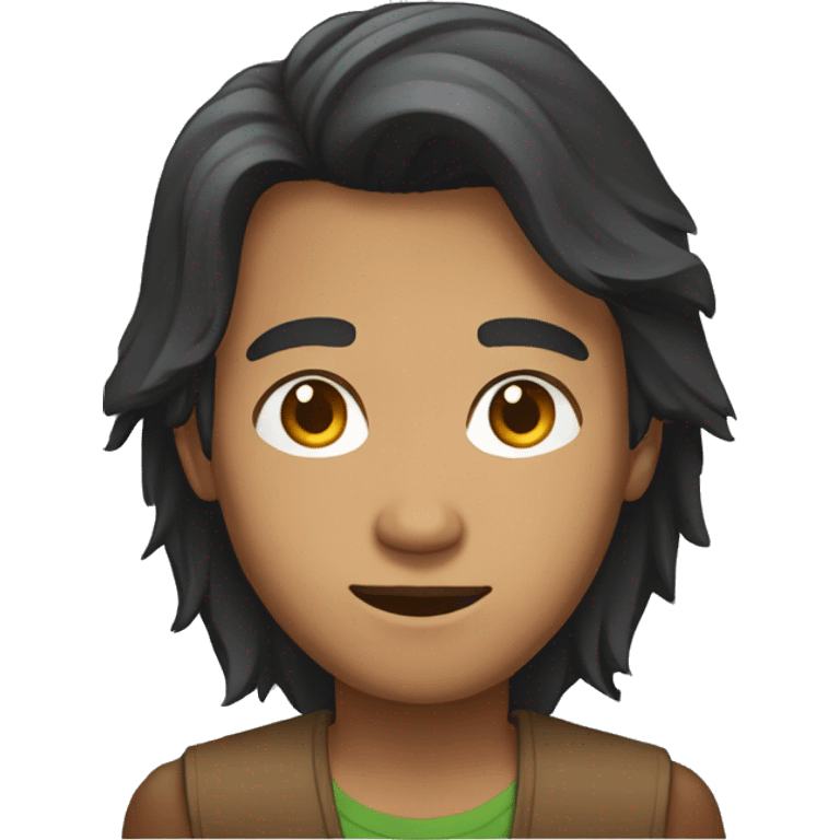 indonesian tech guy with half long hair, brown skin and brown eyes in a laptop emoji