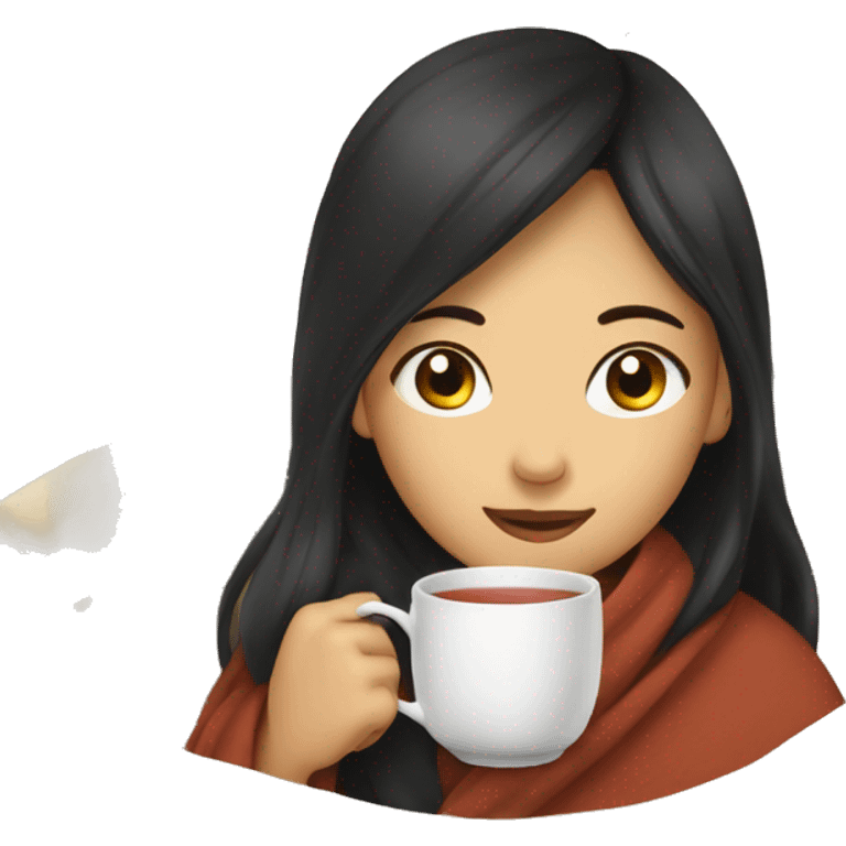 asian girl inside a blanket sipping tea emoji