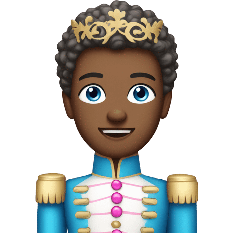 nutcracker with blue eyes and pink and white clothes andsparkles emoji