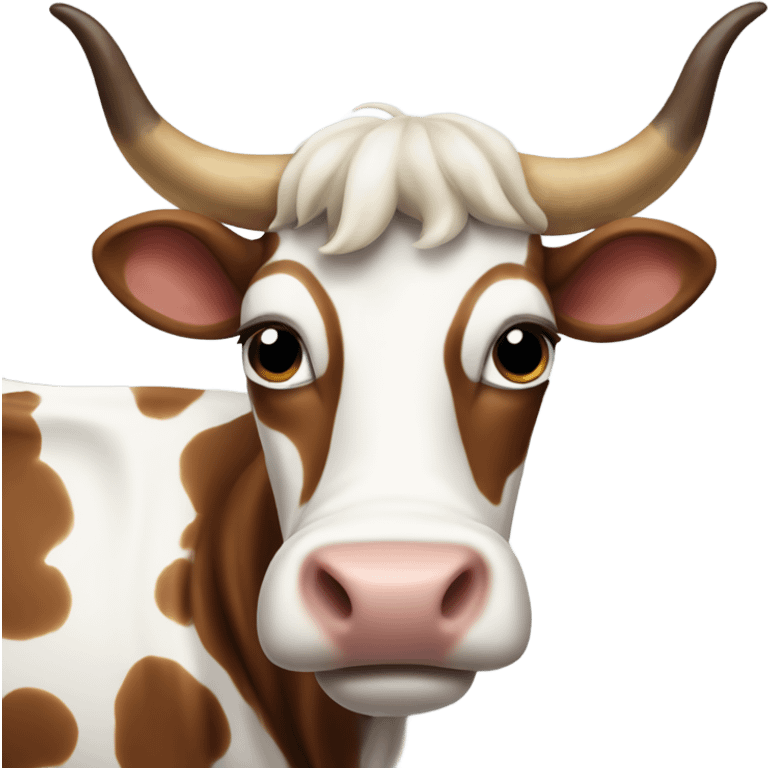 Long horn cow with brown and white spots  emoji