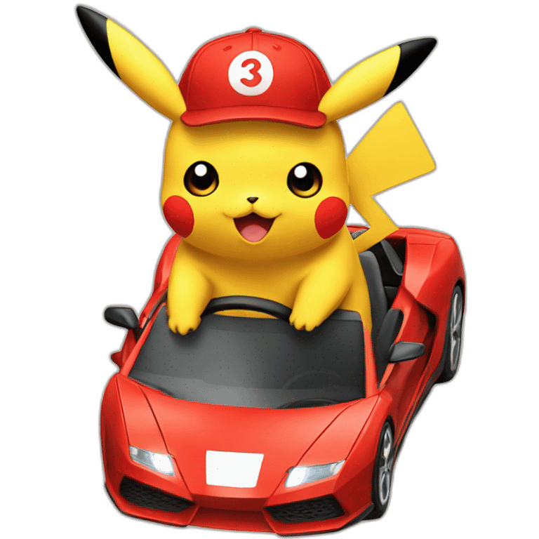 Pikachu riding a sport car emoji