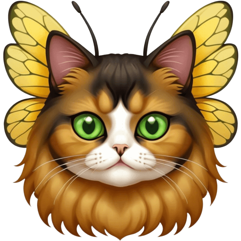 Calico dark Persian Cat with Bee wings antennae green eyes emoji