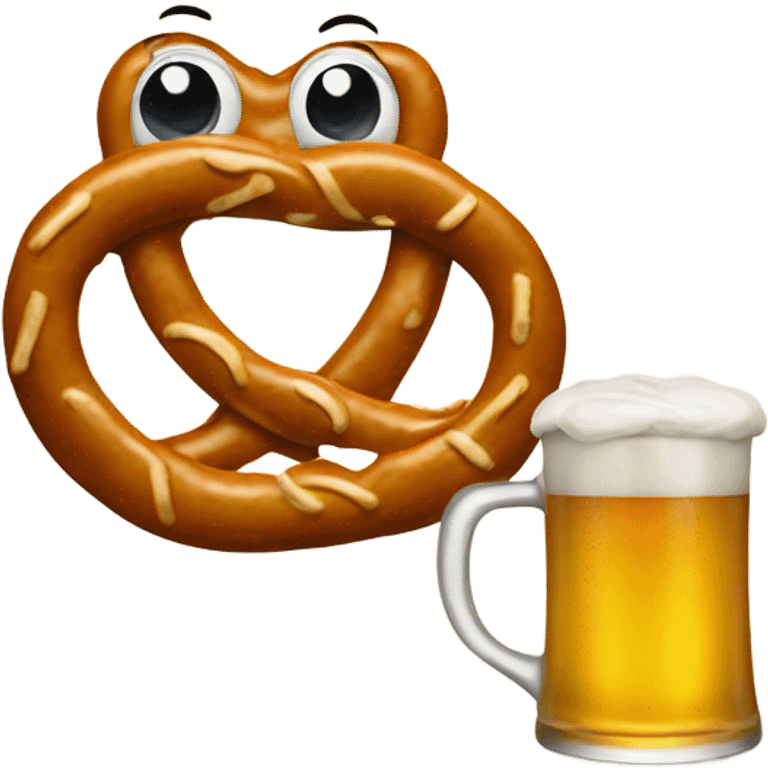 Cartoon pretzel, holding a beer  emoji