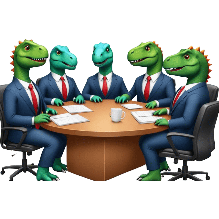 different office dinosaurs in suits sitting along the conference table emoji