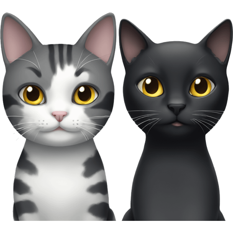 A black cat and a grey and white cat emoji