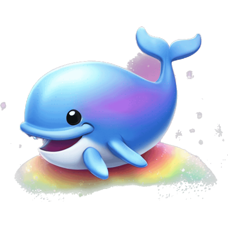 Kawaii rainbow pastel bedazzled whale with big butt in an under the sea snow globe  emoji