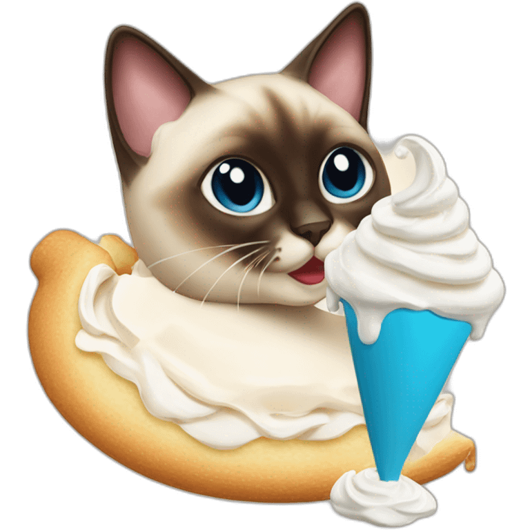 A Siamese cat eating whipped cream emoji