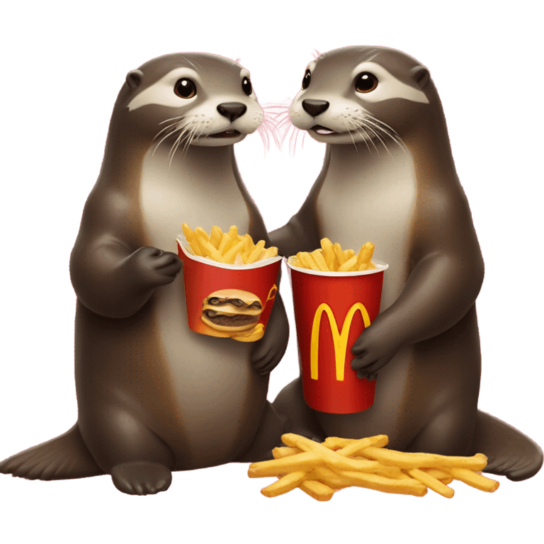 two otters eating macdonalds emoji