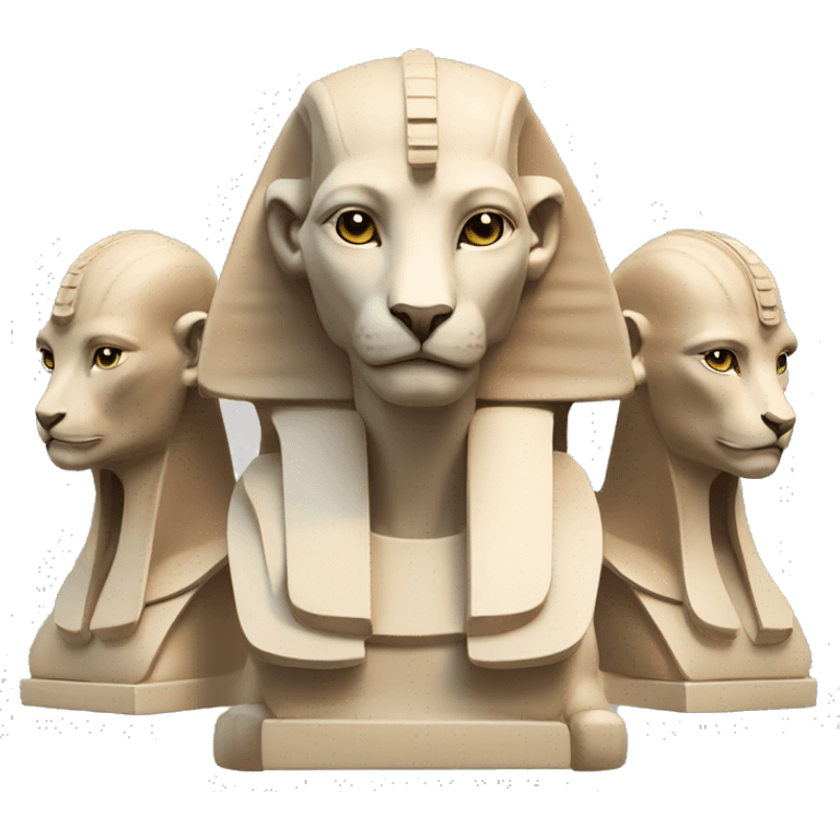 Collaborative Sphinx: A Sphinx with multiple heads, each looking at a different screen or piece of paper, symbolizing teamwork and collaborative coding projects. emoji