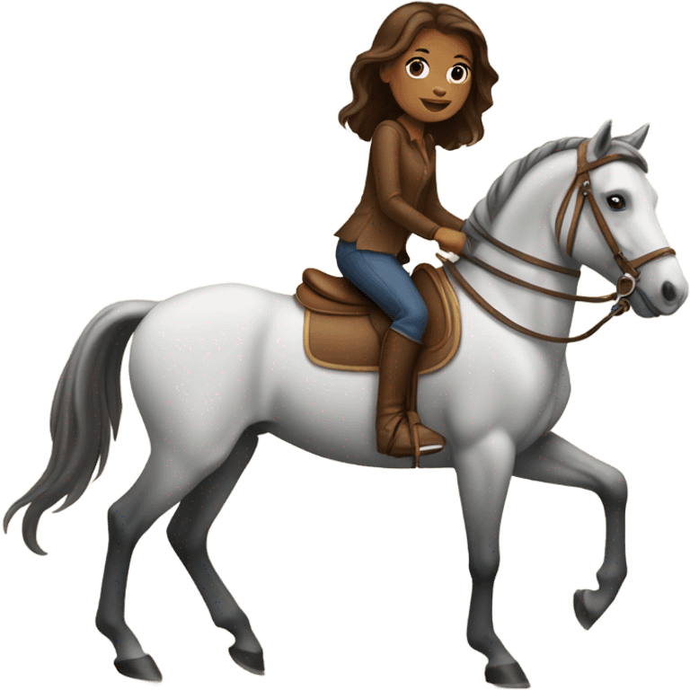 Tan girl with brown hair riding a horse emoji