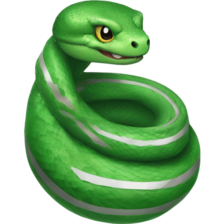 Green snake wearing a green and silver striped scarf emoji