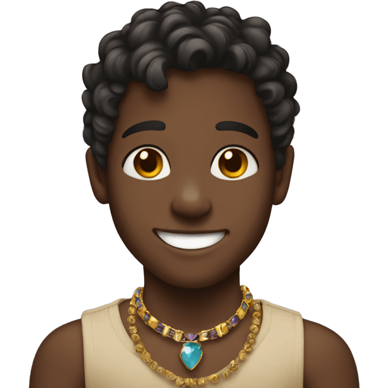 smiling boy with jewelry darker skin color emoji