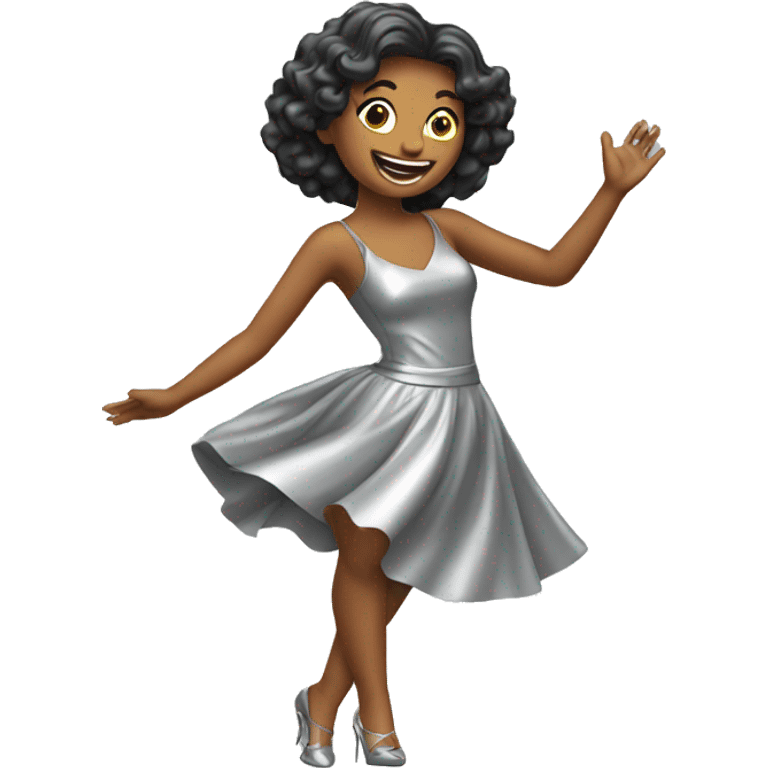 Woman in a silver metallic dress dancing  emoji