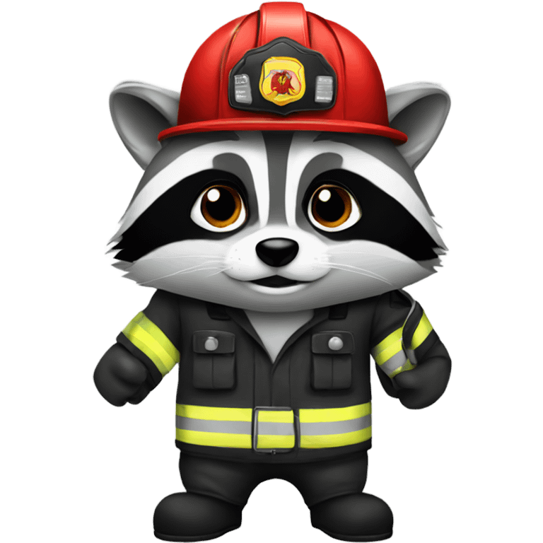 Raccoon firefighter with a black firefighter helmet emoji