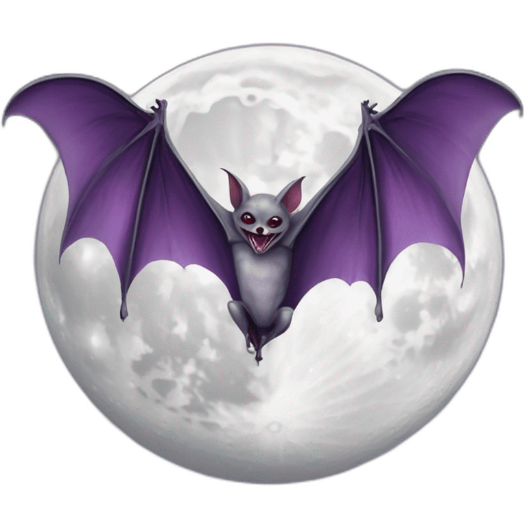 purple dripping vampire bat wings flying  in front of large realistic white and grey full moon emoji