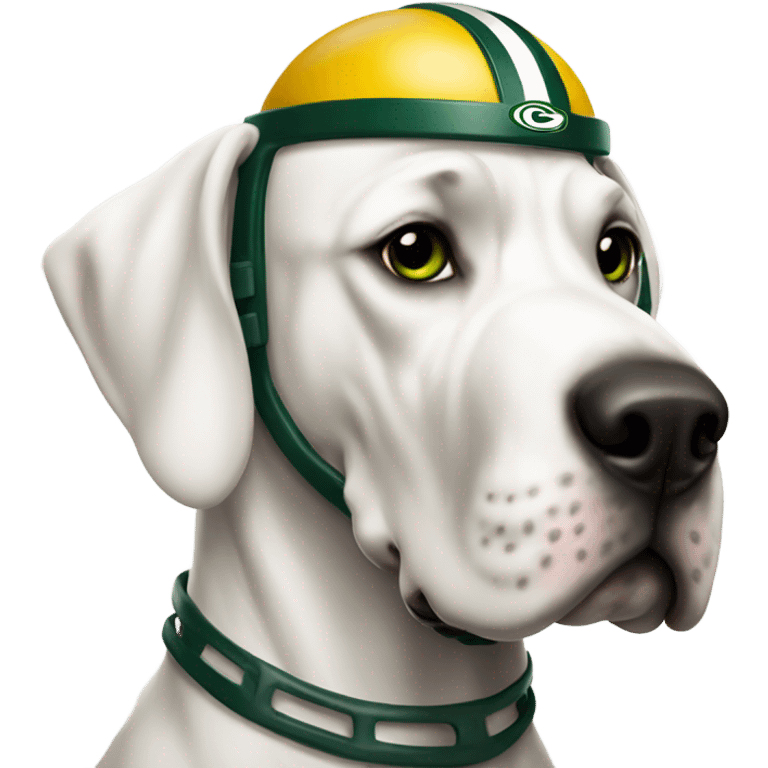 White Great Dane with Greenbay Packer Helmet on emoji