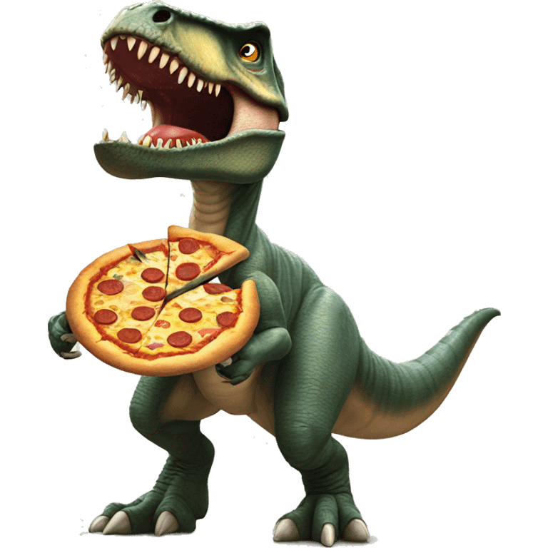 A Tyrannosaurus rex eating pizza emoji