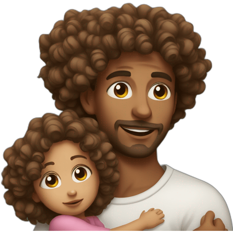 Cute whitr north African man Holding baby girl with big eyes and curly hair emoji