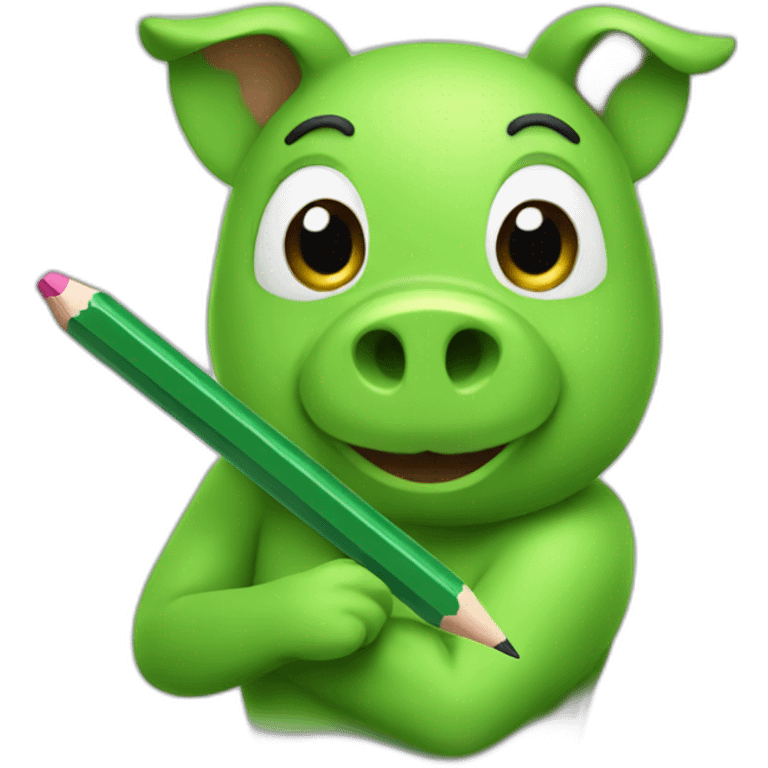 green piggy holding a pencil emoji