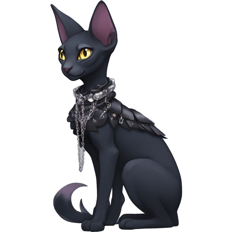 cool punk kawaii edgy distinguished pretty elegant beautiful fantasy black ethereal nargacuga-Noivern-sphynx-Quiana-Fakemon collar harness chains necklace full body emoji