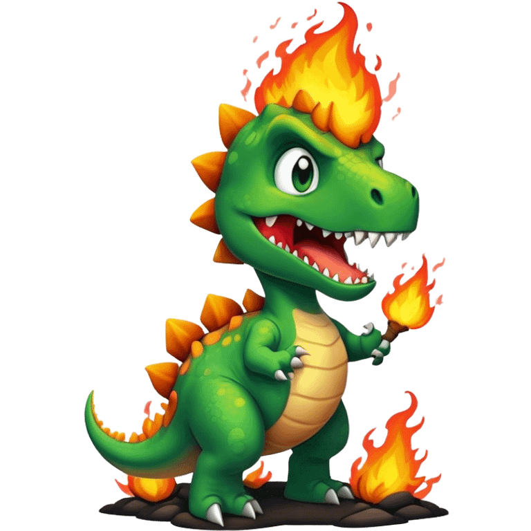 angry office dinosaur in a fire emoji