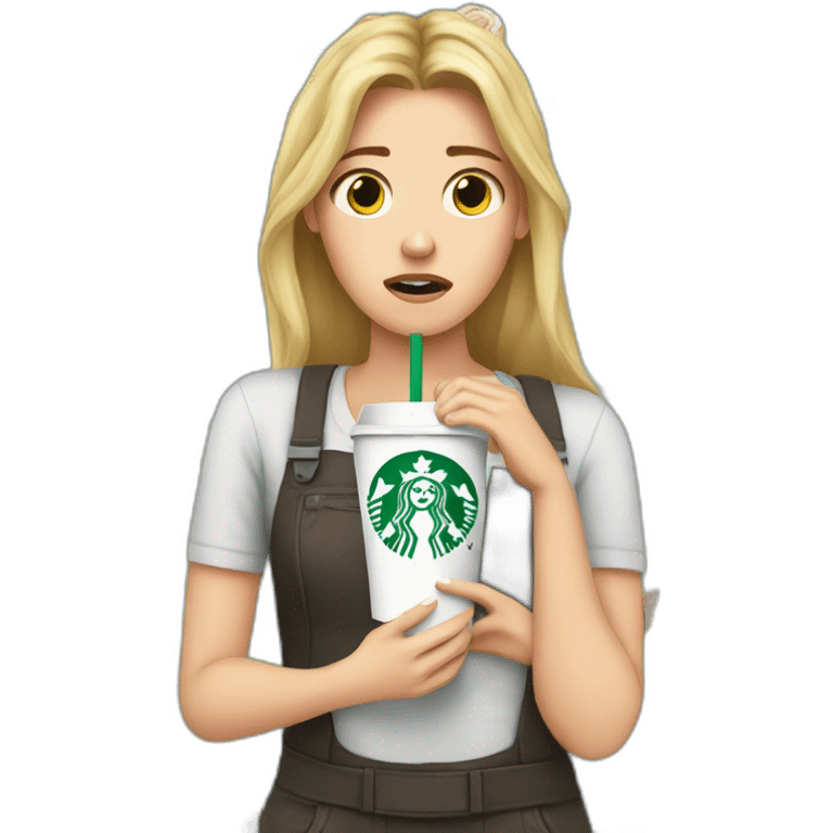 upset stressed anxious white girl holding starbucks emoji