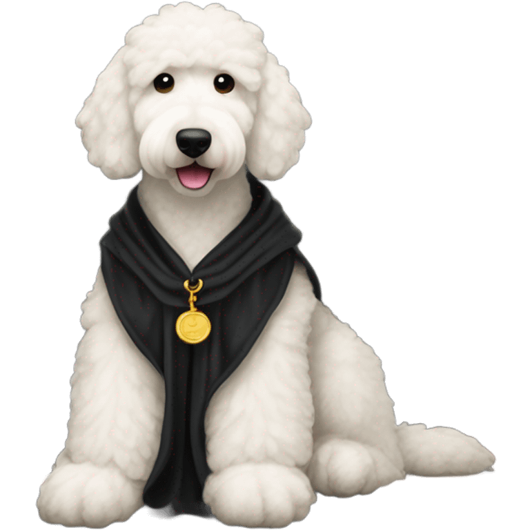 White Goldendoodle in court as a Judge emoji