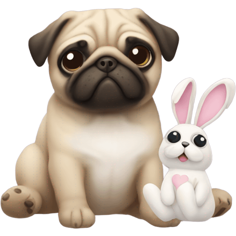 Pug with plushie bunny emoji