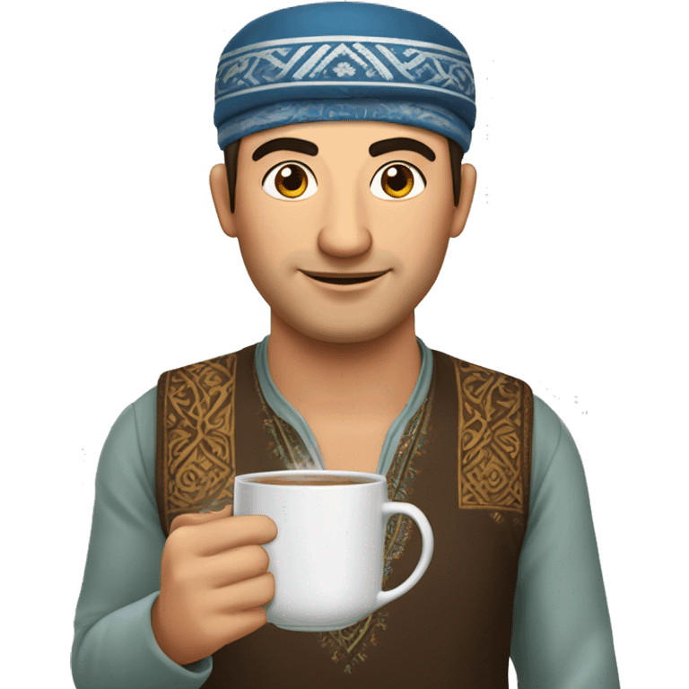 Uzbek man with doppi on his head and tea in his hand emoji