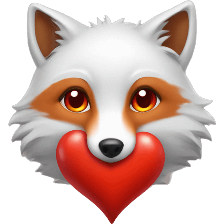 deep lush red fox face with tiny red heart instead of eyes emoji