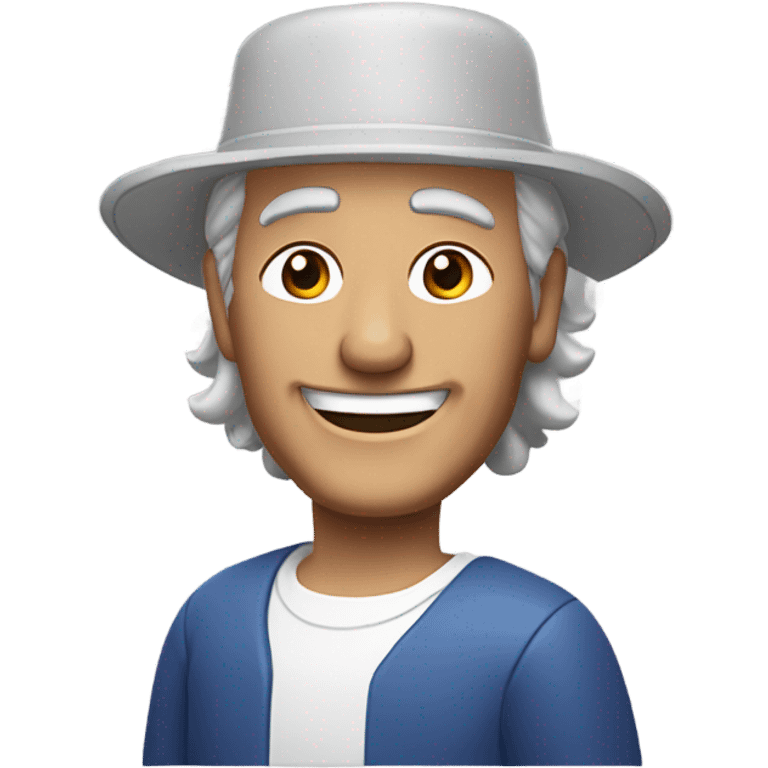 Older white guy with shoulder length grey hair in a Burger King hat smiling  emoji