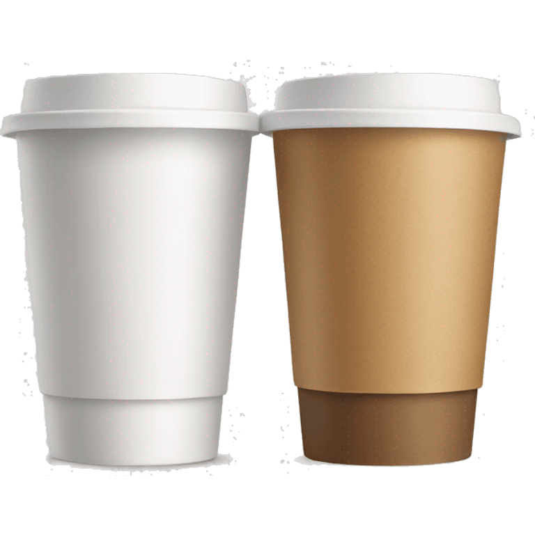 Two white takeout coffee cups with a brown label emoji