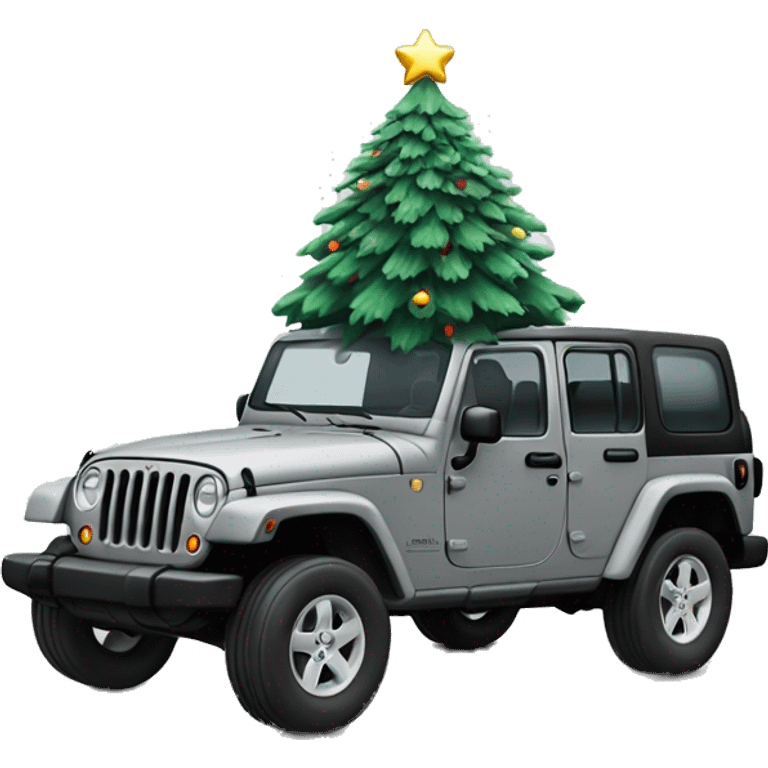 un emoji avec un sapin de noel couper sur un toit de jeep gris emoji