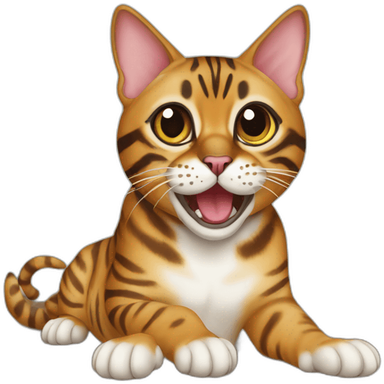 bengal cat with open mouth sitting on the table emoji