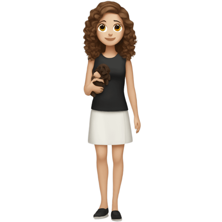 white girl with wavy brown hair holding black dog emoji