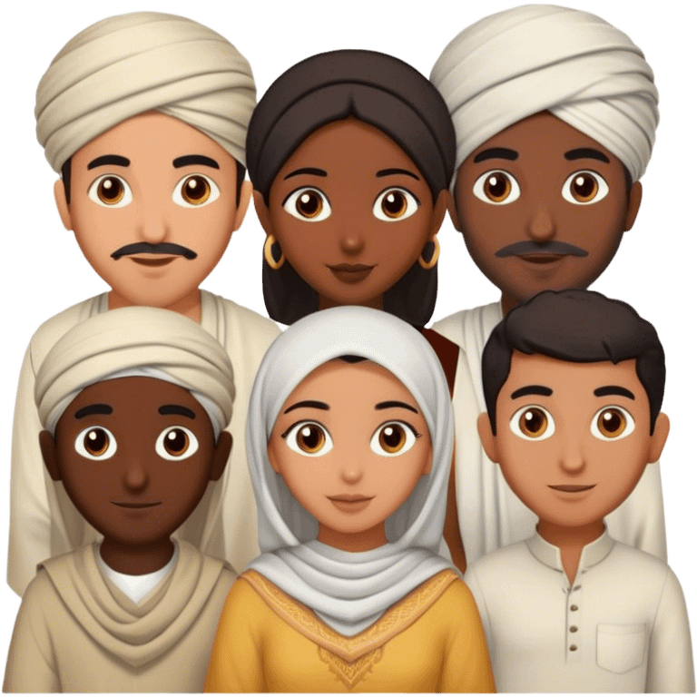 5 bestfriends: 1 Moroccan man, 1 Arab man, 1 Iranian girl, 1 Indian girl, 1 black man emoji