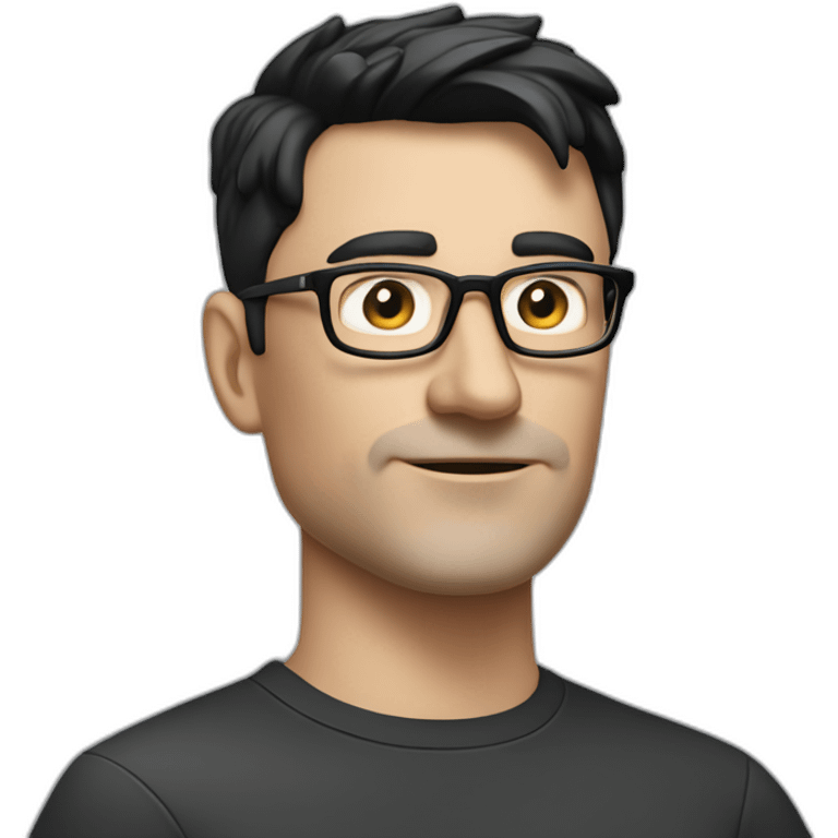 Middle age lean white man with black hair & glasses wearing Tesla T-shirt inside left drive Black Tesla Model 3 emoji