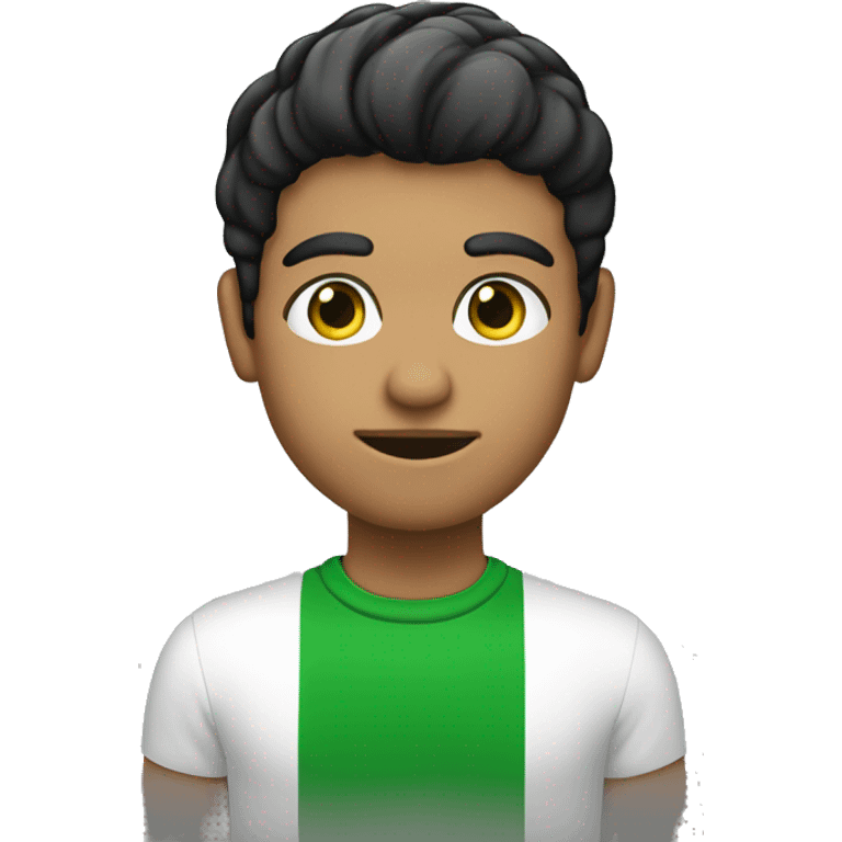 Un chico de ojos verdes, piel blanca, pelo negro semi liso y corto emoji