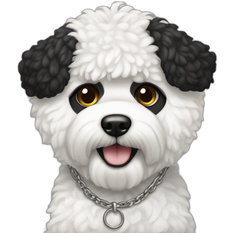 rapper-with hoop-white skin-black hair-beard-bichon dog-white-smile emoji