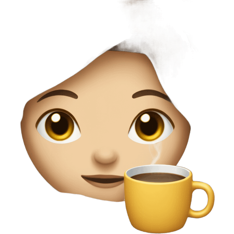 girl inside a blanket sipping coffee eyes closed, brunette with fair skin emoji