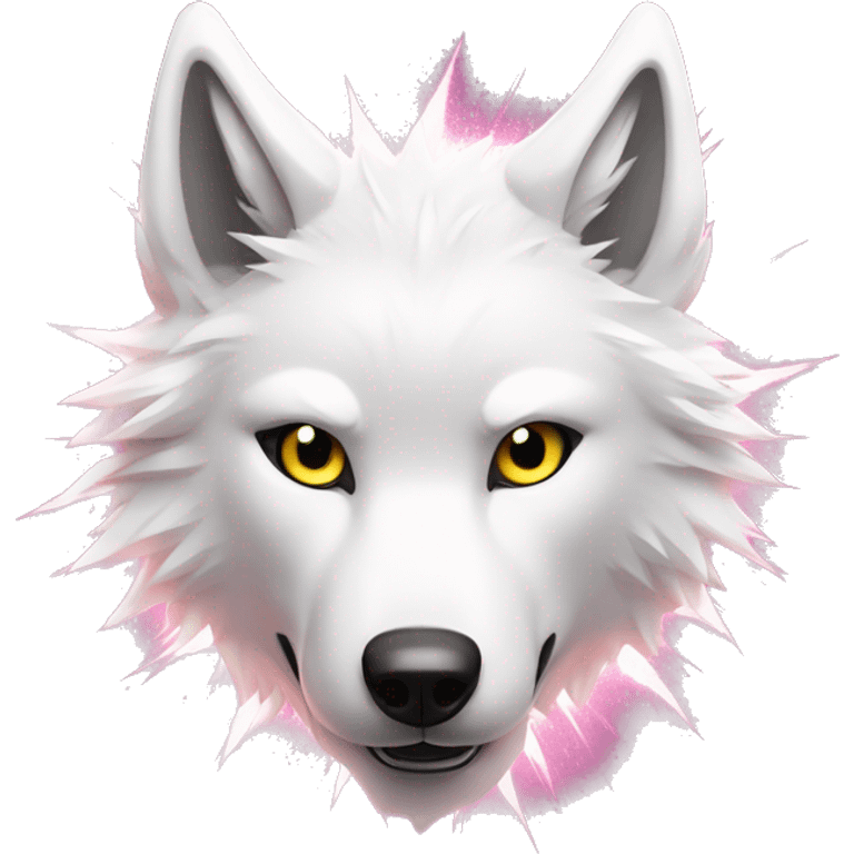 Lightning running sparkling glitter white wolf snarling huge eyes sun halo black white pink red yellow emoji