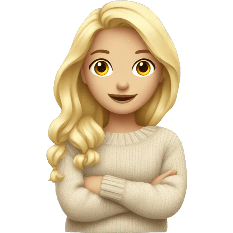 Cozy blond girl with sweater emoji